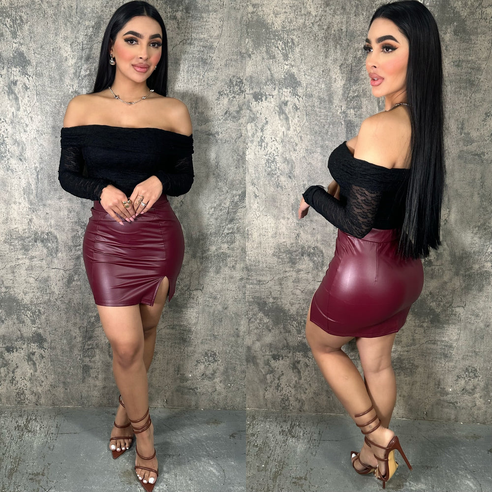 Sasha (Wine) Faux Leather Mini Skirt