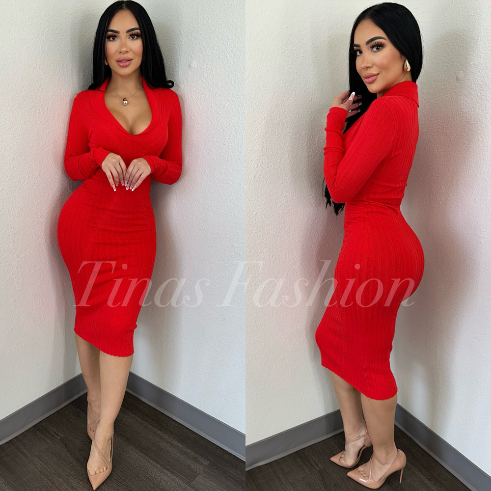 Laura Red Ribbed Dress